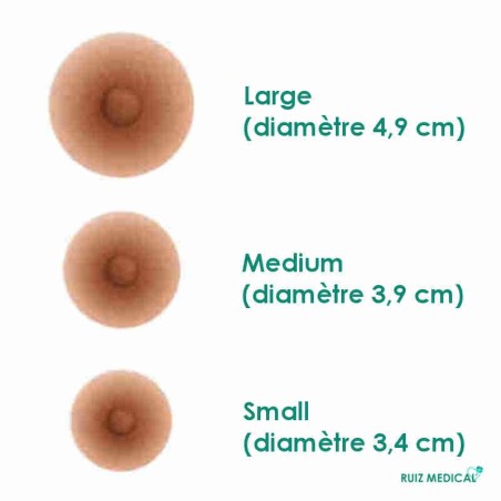 Trois tailles de mamelons adhérents d'Amoena - Coloris Bronze Trois tailles de mamelons adhérents d'Amoena - Coloris Bronze