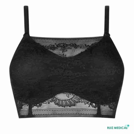 Bandeau Amber Top par Amoena - Coloris Noir - De Face - Seul - Avec bretelles Bandeau Amber Top par Amoena - Coloris Noir - De Face - Seul - Avec bretelles