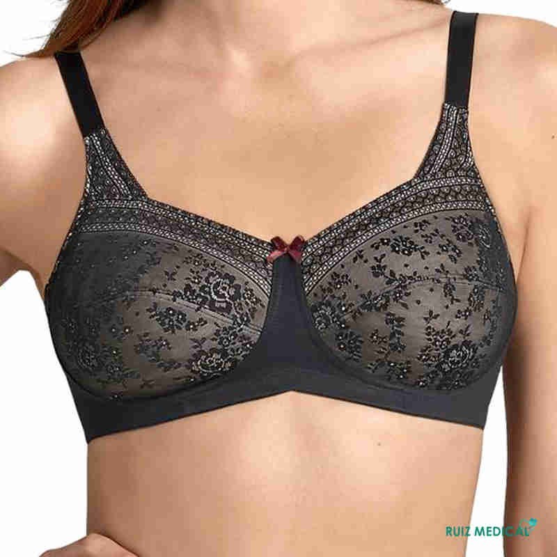 Soutien-gorge pour prothèse mammaire Fleur par Anita Care - Coloris Noir - Vue de face - Zoom