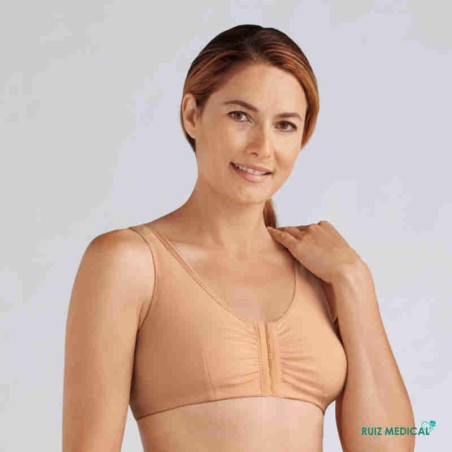 Soutien-gorge pour prothèse mammaire Frances sans armatures par Amoena - Coloris Peau - Vue de face Soutien-gorge pour prothèse mammaire Frances sans armatures par Amoena - Coloris Peau - Vue de face