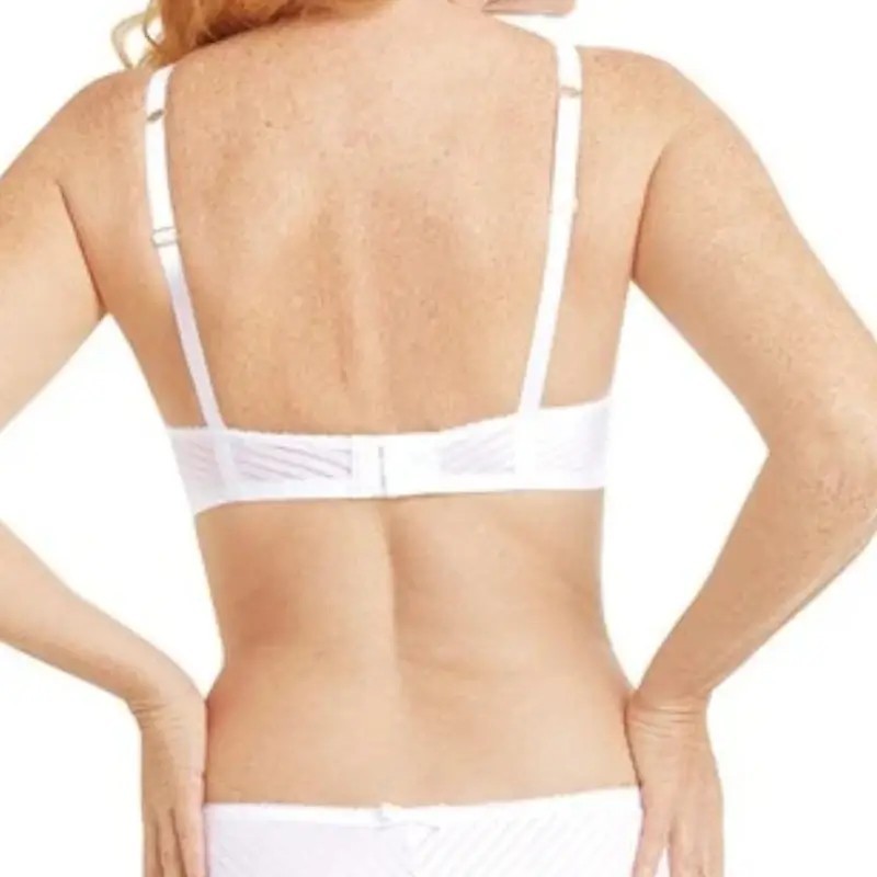 Soutien-gorge pour prothèse mammaire Karolina sans armatures par Amoena - Coloris Blanc/Sable - Vue de dos