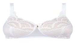 Soutien-gorge pour prothèse mammaire Karolina paddé sans armatures par Amoena - Coloris Blanc/Sable - Vue de face - Seul