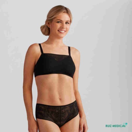 Soutien-gorge pour prothèse mammaire Amber sans armatures paddé par Amoena - Coloris Noir - Debout Soutien-gorge pour prothèse mammaire Amber sans armatures paddé par Amoena - Coloris Noir - Debout