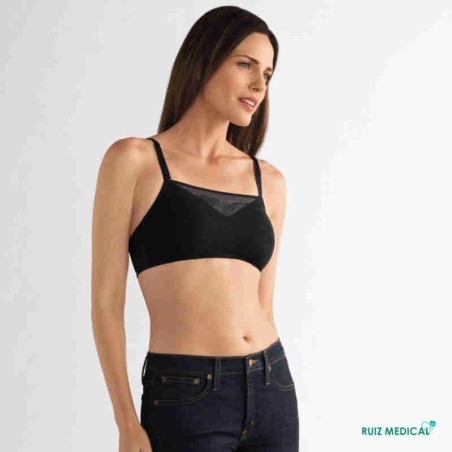 Soutien-gorge pour prothèse mammaire Amber sans armatures paddé par Amoena - Coloris Noir - Vue face complète Soutien-gorge pour prothèse mammaire Amber sans armatures paddé par Amoena - Coloris Noir - Vue face complète