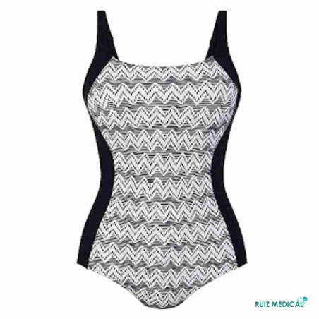 Maillot de bain pour prothèse mammaire Albina Black&White par Anita - Vue seul de face Maillot de bain pour prothèse mammaire Albina Black&White par Anita - Vue seul de face